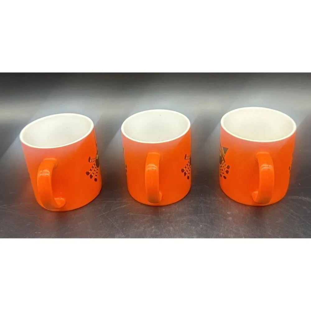Crate & Barrel Orange Black Spider Ceramic Halloween Mugs 6oz Set‎ Of 6